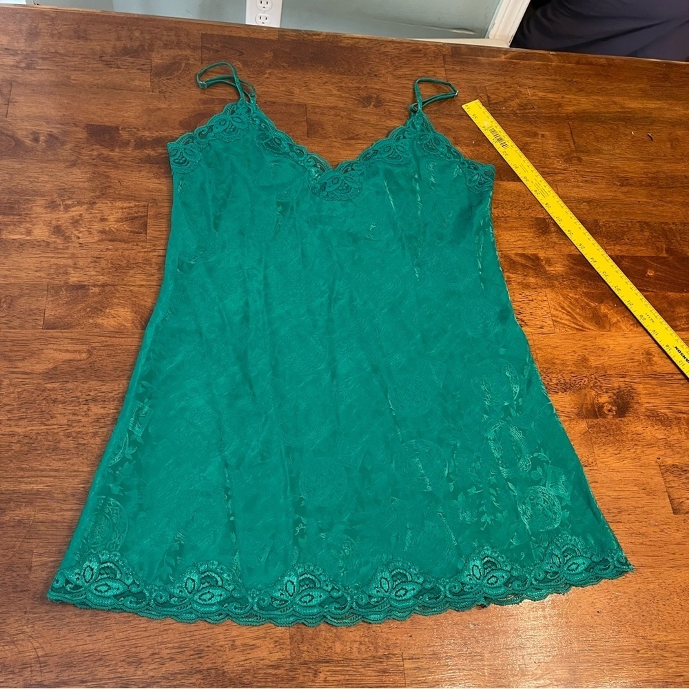 Vintage Victoria's Secret Green Teal Lace Chemise Slip Nightie size small